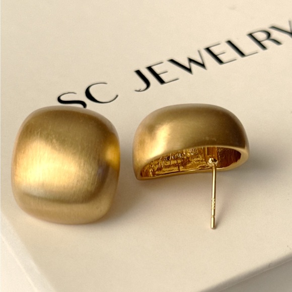 Square Block Earrings 14k Gold Plated 925 Sterling Silver - Picture 7 of 8